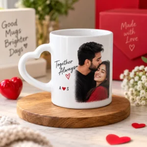 Personalised Heart Handle Printed Mugs